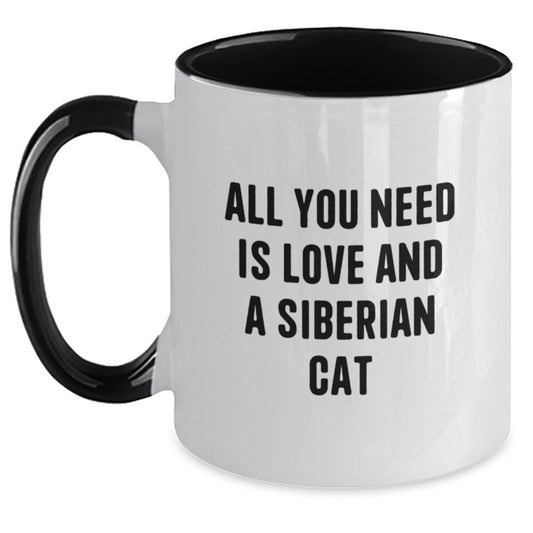 Funny Siberian Cat Gifts from Men to Friends - Two Tone Coffee Mug, 'All You Need Is Love And A Siberian Cat' Inspirational Quote for Graduation Unique Gifts - Main
