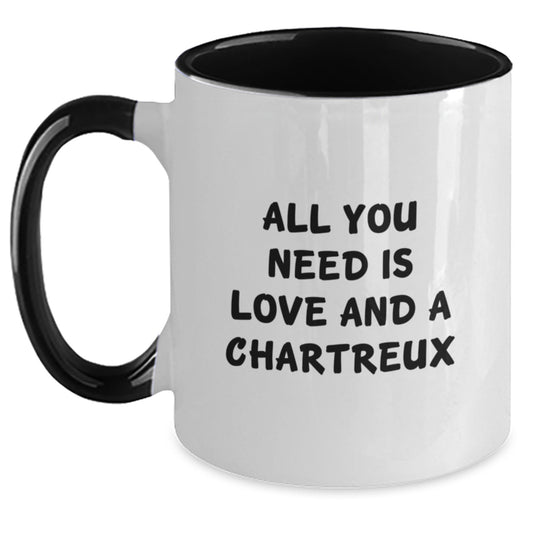 Chartreux Cat Gifts for Men and Women - Funny Quote Two Tone Coffee Mug - Christmas Memorable Presents from Friends and Family - All You Need is Love - Main