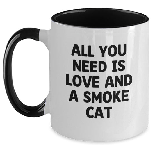 Funny Smoke Cat Gifts from Friends - Smoke Cat Two Tone Coffee Mug Valentine's Unique - Main