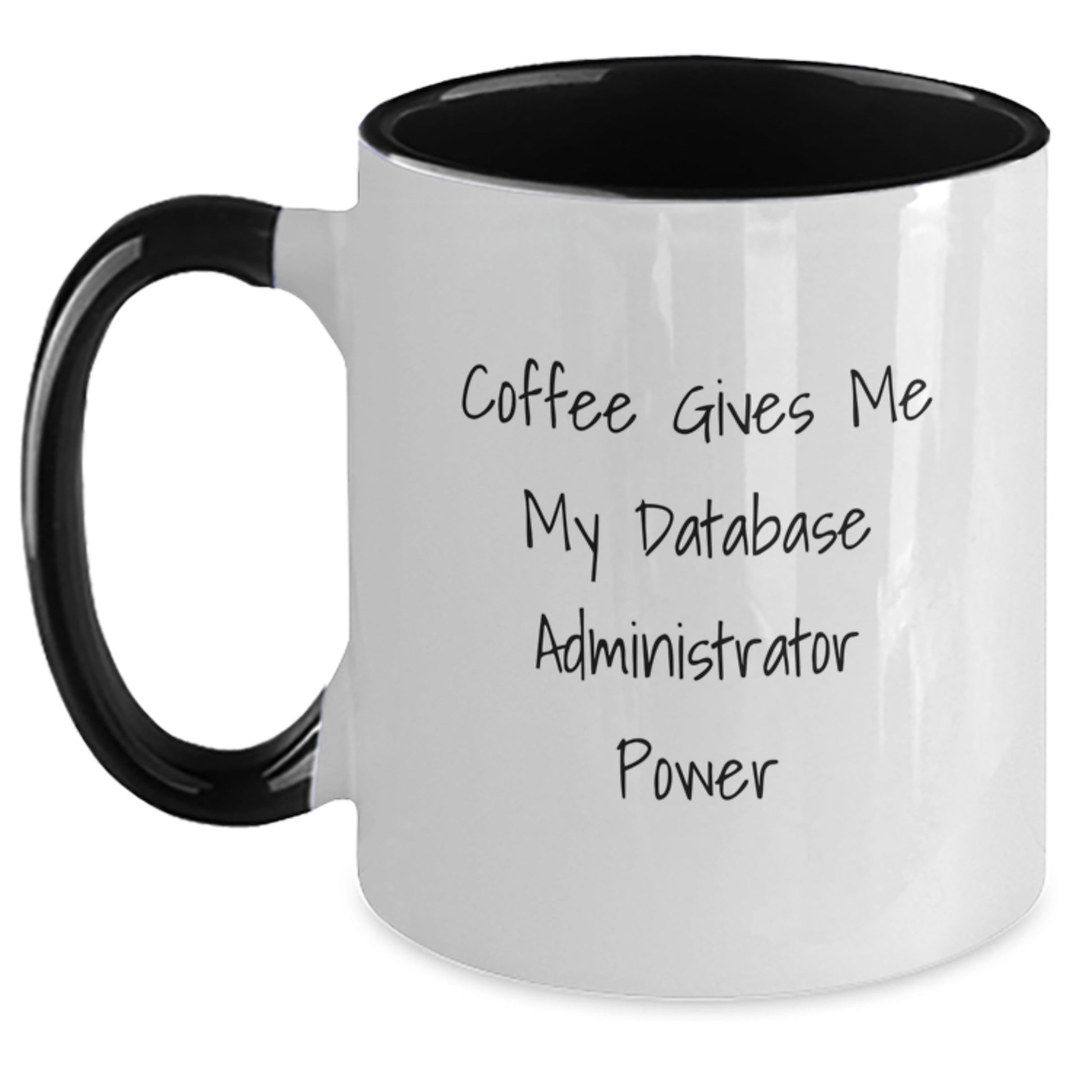 Funny Database Administrator Gifts for Him, Coffee Gives Me My Power Two Tone Coffee Mug, Perfect for Database Administrator Graduation Unique Gifts from Family, Friends, Coworkers, Navy and White - Main