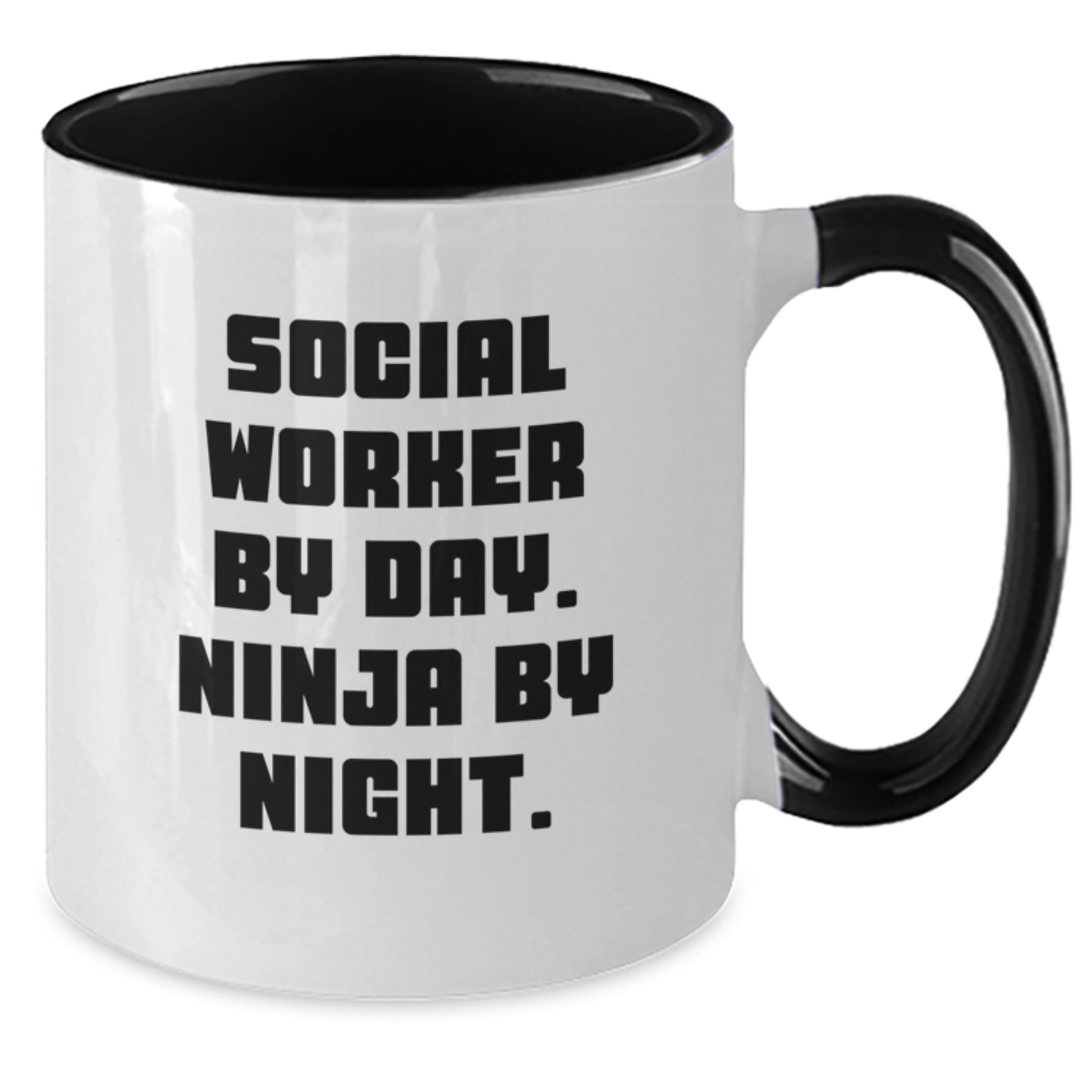 Social Worker Gifts for Graduation - Funny Two Tone Coffee Mug with Quote 'Social Worker By Day. Ninja By Night.' - Additional