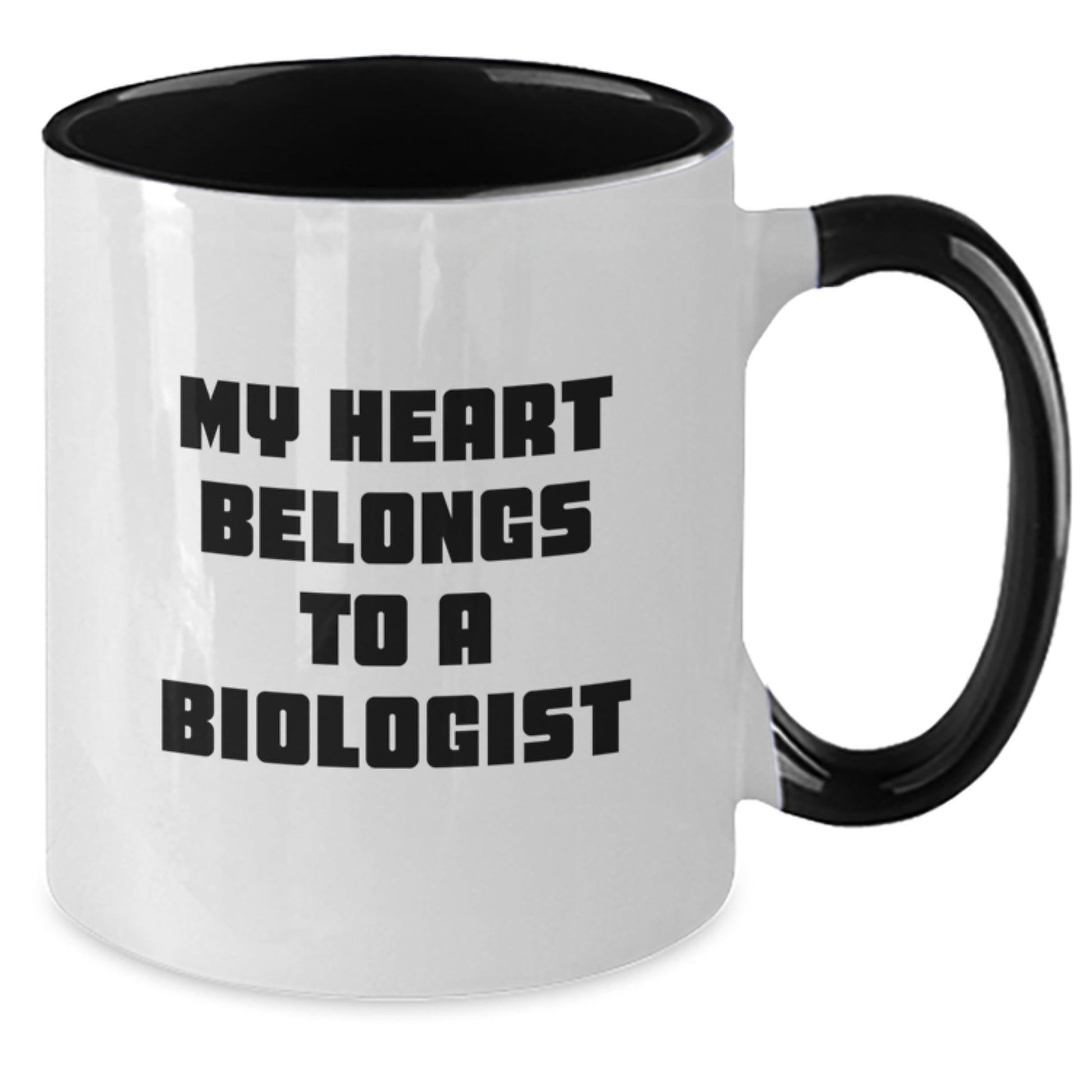 Funny Biologist Gifts for Him Two Tone Coffee Mug - My Heart Belongs To A Biologist Quotes, Graduation Unique Gifts from Friends - Additional