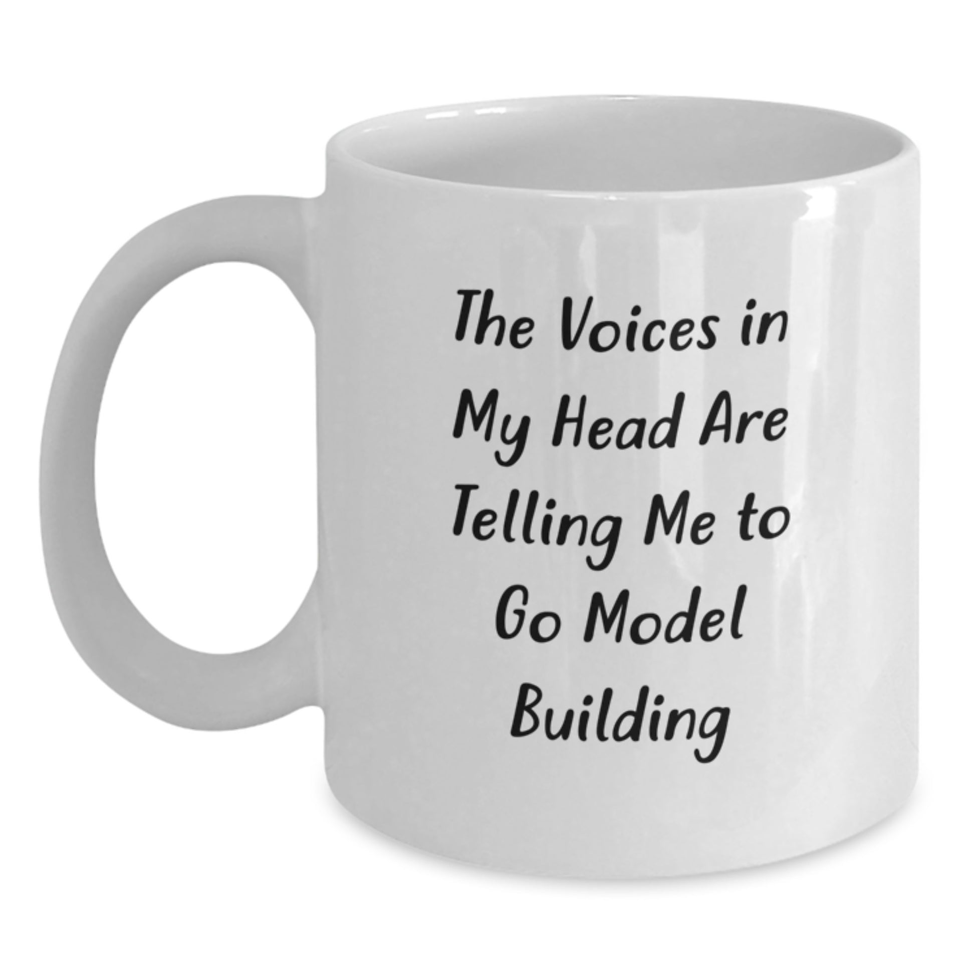 Funny Model Building Humor Gifts for Model Building Enthusiasts from Friends - The Voices In My Head Are Telling Me To Go Model Building White Coffee Mug - Main