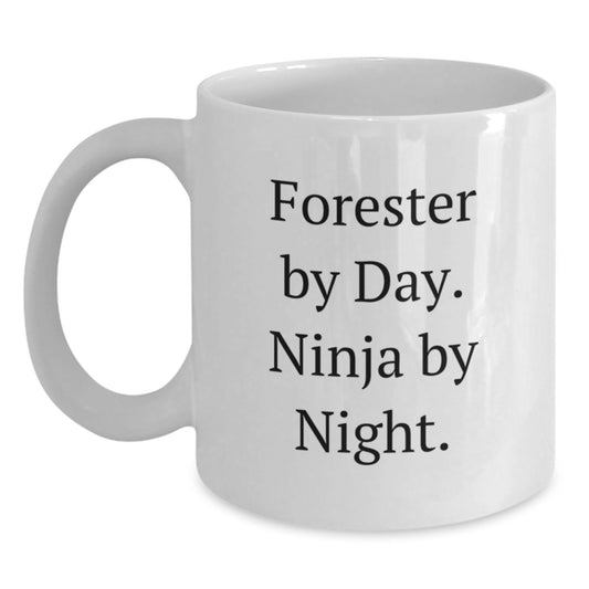 Funny Forester Gifts from Men for Valentine's - White Coffee Mug - Forester By Day. Ninja By Night.  - Main