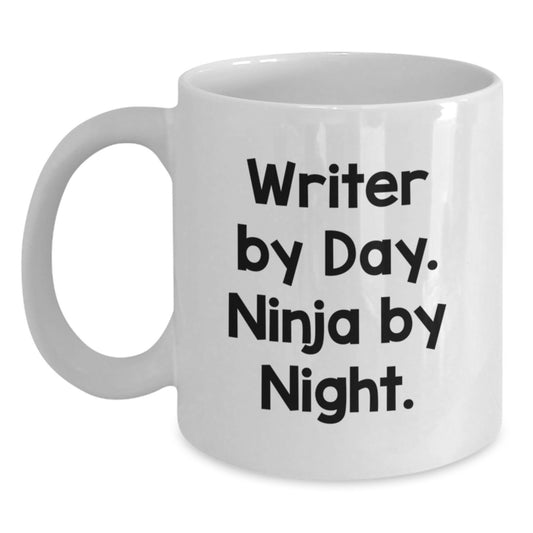 Funny Writer Gifts, White Coffee Mug, 'Writer By Day. Ninja By Night.' - Perfect Birthday Unique Gifts for Writers from Friends or Family - Main