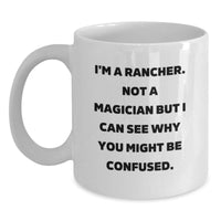 Load image into Gallery viewer, Funny Rancher Gifts White Coffee Mug I'm A Rancher Not A Magician But I Can See Why You Might Be Confused Valentine's Unique Gifts from Friends to Rancher - Main
