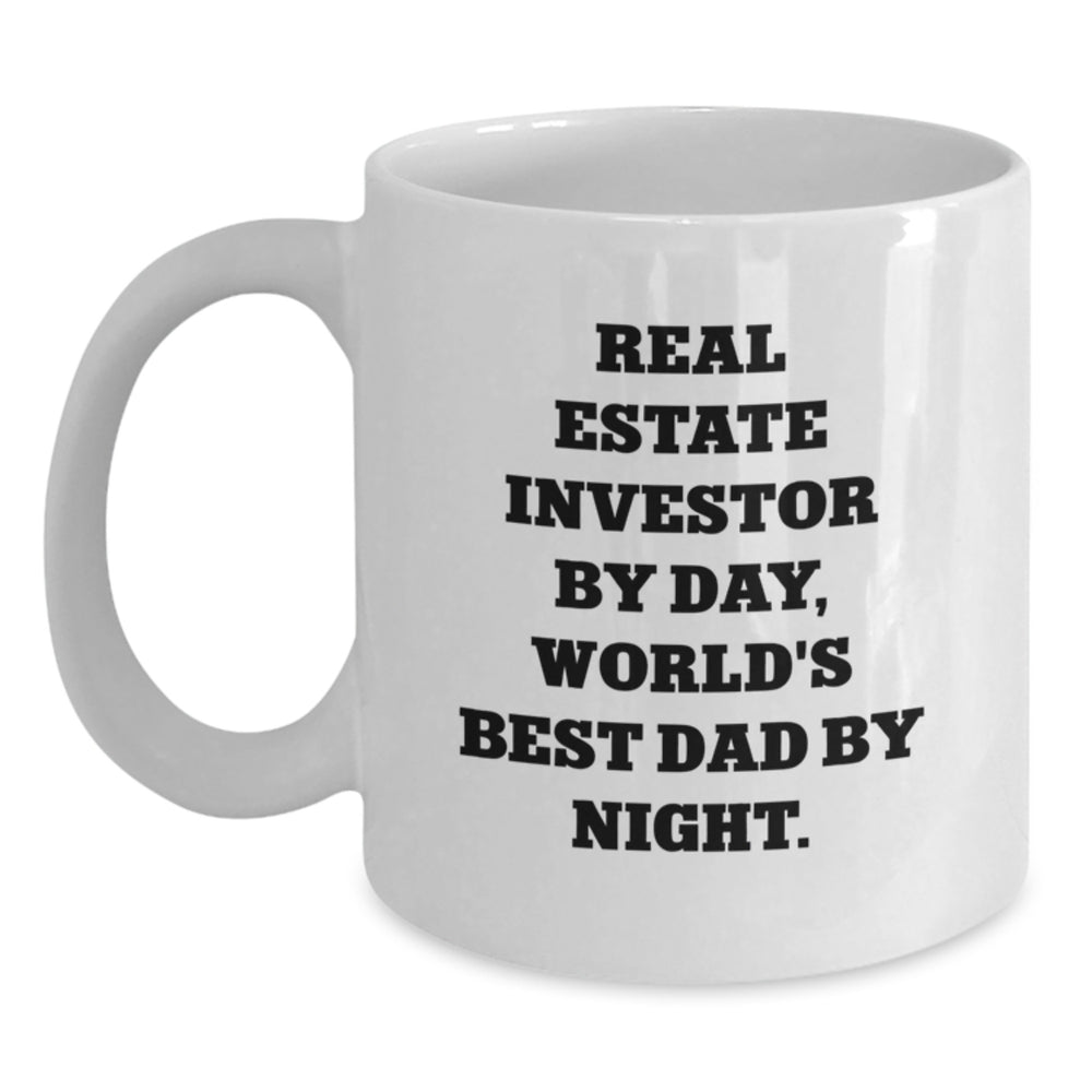 Real Estate Investor Gifts for Men, Funny White Coffee Mug 'By Day, World's Best Dad By Night', Graduation Unique Gifts from Family - Main
