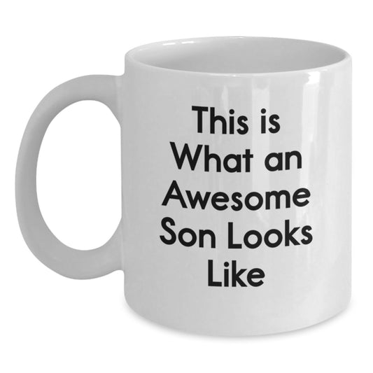 Funny Son Gifts from Mom - This Is What An Awesome Son Looks Like White Coffee Mug for Graduation - Main