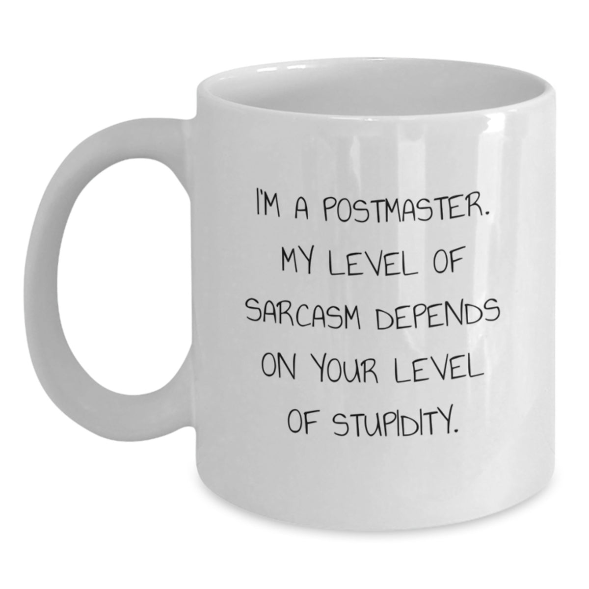 Funny Postmaster Gifts from Men to Friends - White Coffee Mug - Perfect for Christmas Unique Gifts - I'm A Postmaster - Level Of Sarcasm Depends On Your Level Of Stupidity - Main