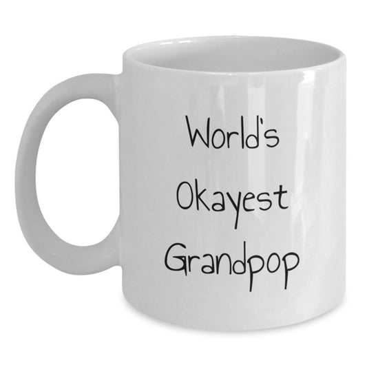 Funny Grandpop Gifts for Men, World's Okayest Grandpop White Coffee Mug, Birthday Unique Gifts from Family - Main