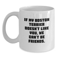 Load image into Gallery viewer, Boston Terrier Dog Lovers Funny White Coffee Mug, Gifts from Friends for Boston Terrier Dog, If My Boston Terrier Doesn&#39;t Like You, We Can&#39;t Be Friends. - Main
