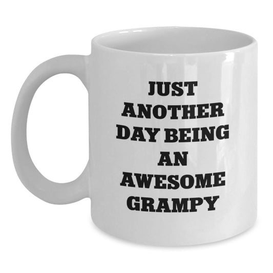Funny Grampy Gifts for Men from Family - White Coffee Mug for Graduation 'Just Another Day Being An Awesome Grampy' - Gifts from Family to Grampy, Grampy's Awesome Mug - Main