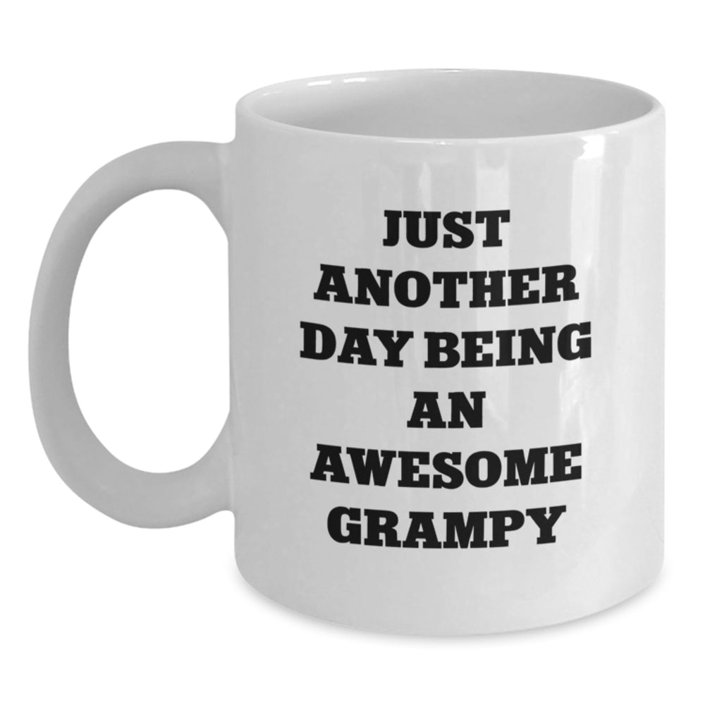 Funny Grampy Gifts for Men from Family - White Coffee Mug for Graduation 'Just Another Day Being An Awesome Grampy' - Gifts from Family to Grampy, Grampy's Awesome Mug - Main