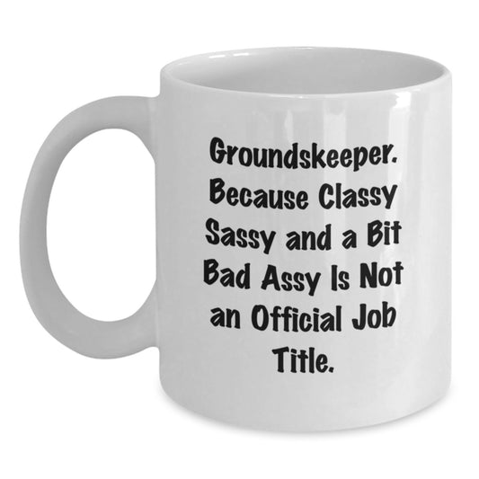 groundskeeper Gifts from Friends - Funny White Coffee Mug for Him or Her - 'Classy Sassy And A Bit Fearlessy Is Not An Official Job Title.' - Main