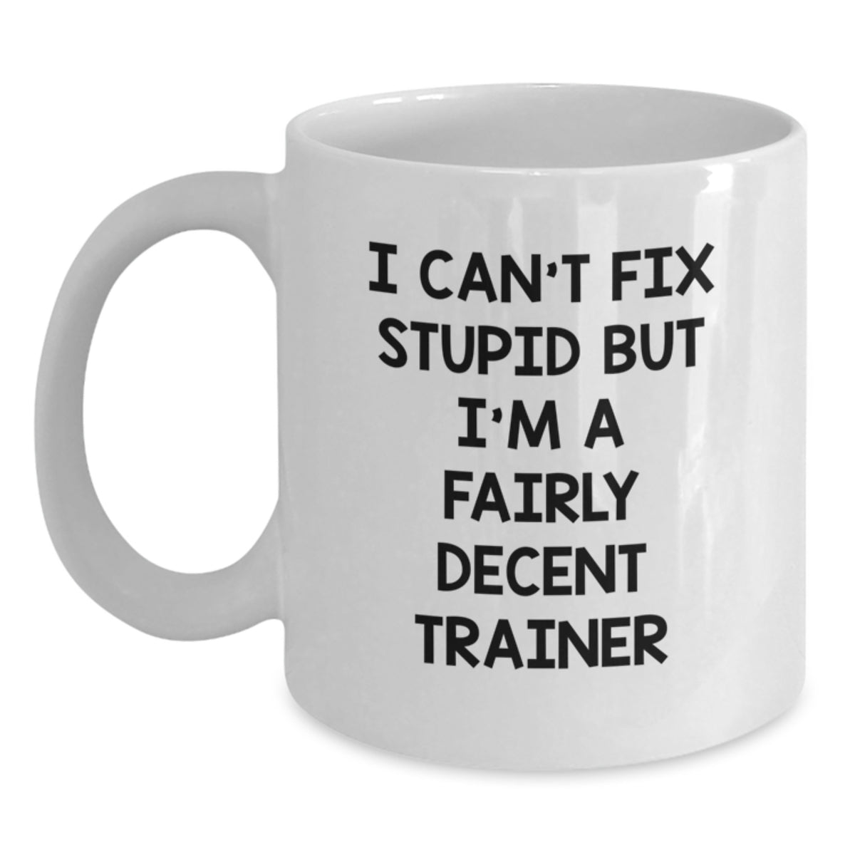 Funny Trainer Gifts from Friends - White Coffee Mug for Birthday - I Can't Fix Stupid But I'm A Fairly Decent Trainer Quotes, Trainer Appreciation, Gift Idea for Women, Men, Coworkers, Family - Main