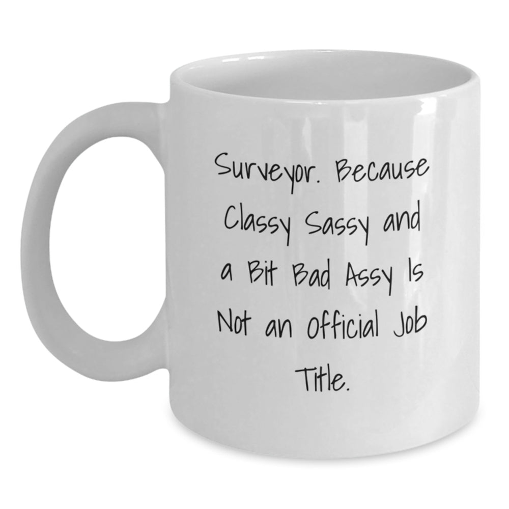 Funny Surveyor Gifts - White Coffee Mug for Birthday, 'Surveyor. Because Classy Sassy And A Bit Fearlessy Is Not An Official Job Title.' - Gifts from Friends, Coworkers or Family - Main