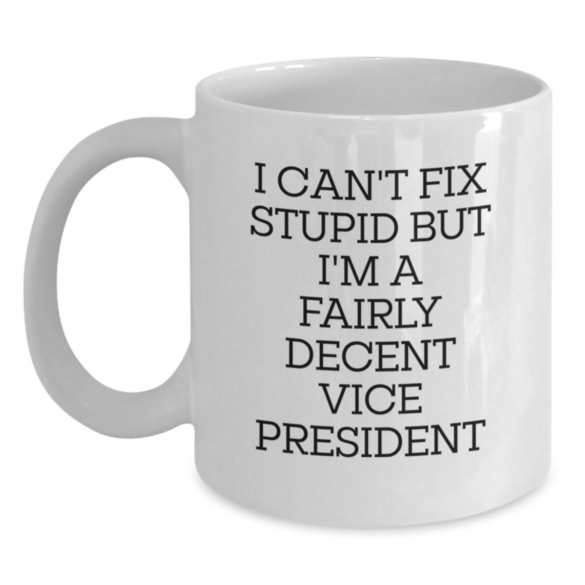 Vice President Humor Gifts, Funny White Coffee Mugs for Graduation from Friends, I Can't Fix Stupid But I'm A Fairly Decent Vice President - Main