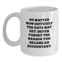 Load image into Gallery viewer, Funny Inspirational White Coffee Mug Gifts for Accountant Friends and Family - &#39;No Matter How Difficult The Days May Get. Never Forget The Reason You Became An Accountant.&#39; - Main
