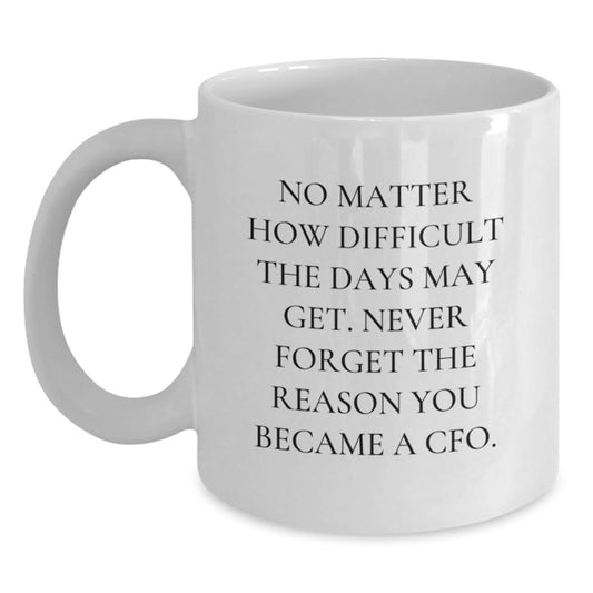 Funny CFO Birthday Unique Gift for Him from Friends - White Coffee Mug, 'No Matter How Difficult...' - 11oz or 15oz Capacity, Microwave and Dishwasher Safe - Main