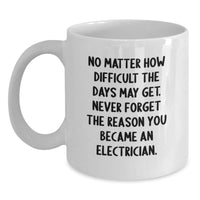 Load image into Gallery viewer, Funny Electrician Gifts - White Coffee Mug for Birthday, &#39;No Matter How Difficult The Days May Get...&#39; Gifts from Friends, Coworkers, Family - Main
