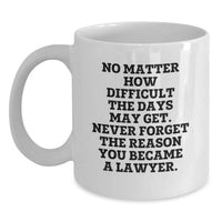 Load image into Gallery viewer, Funny Lawyer Gifts from Friends - &#39;No Matter How Difficult...&#39; White Coffee Mug for Birthday, Inspirational Quote for Lawyers, 11oz or 15oz Ceramic Mug for Men, Women, Coworkers, Family - Main
