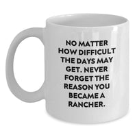 Load image into Gallery viewer, Funny Rancher Gifts from Family, Unique White Coffee Mug for Men, &#39;No Matter How Difficult The Days May Get. Never Forget The Reason You Became A Rancher.&#39; - Main
