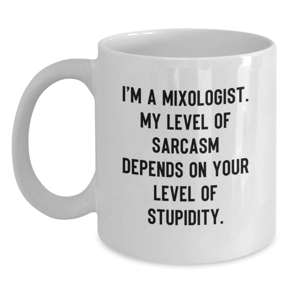 Funny Mixologist Gifts from Friends for Christmas Unique White Coffee Mugs Sarcasm Level - Main