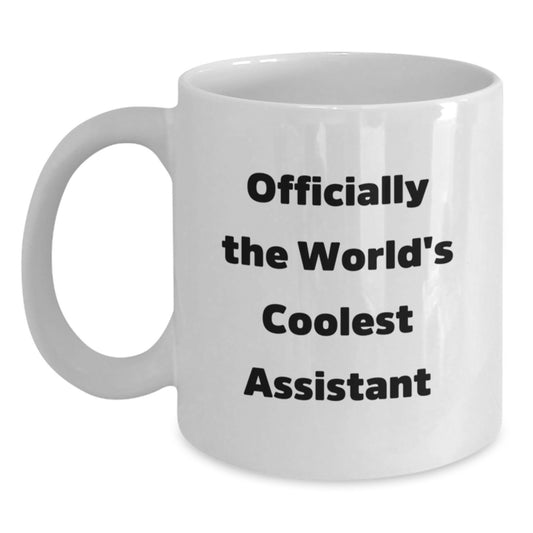 Funny Assistant Gifts for Men - White Coffee Mug, 'World's Coolest Assistant' Quote, Christmas Unique Gifts from Friends, Family, Coworkers - Main