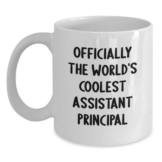 Funny Assistant Principal Gifts from Friends Christmas Morning White Coffee Mugs - 'Officially The World's Coolest Assistant Principal' - Main