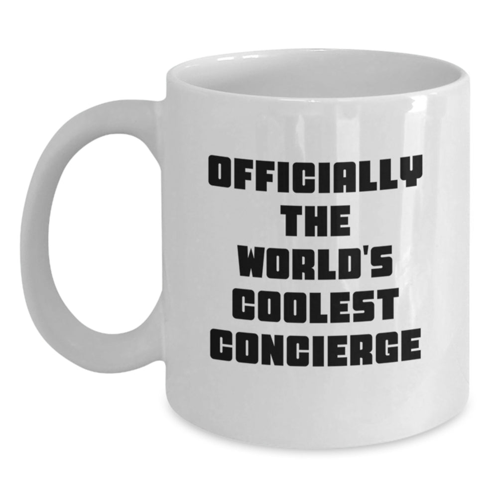 Funny Concierge Gifts from Men, White Coffee Mug - Officially The World's Coolest Concierge Christmas Unique Mugs for Friends - Main