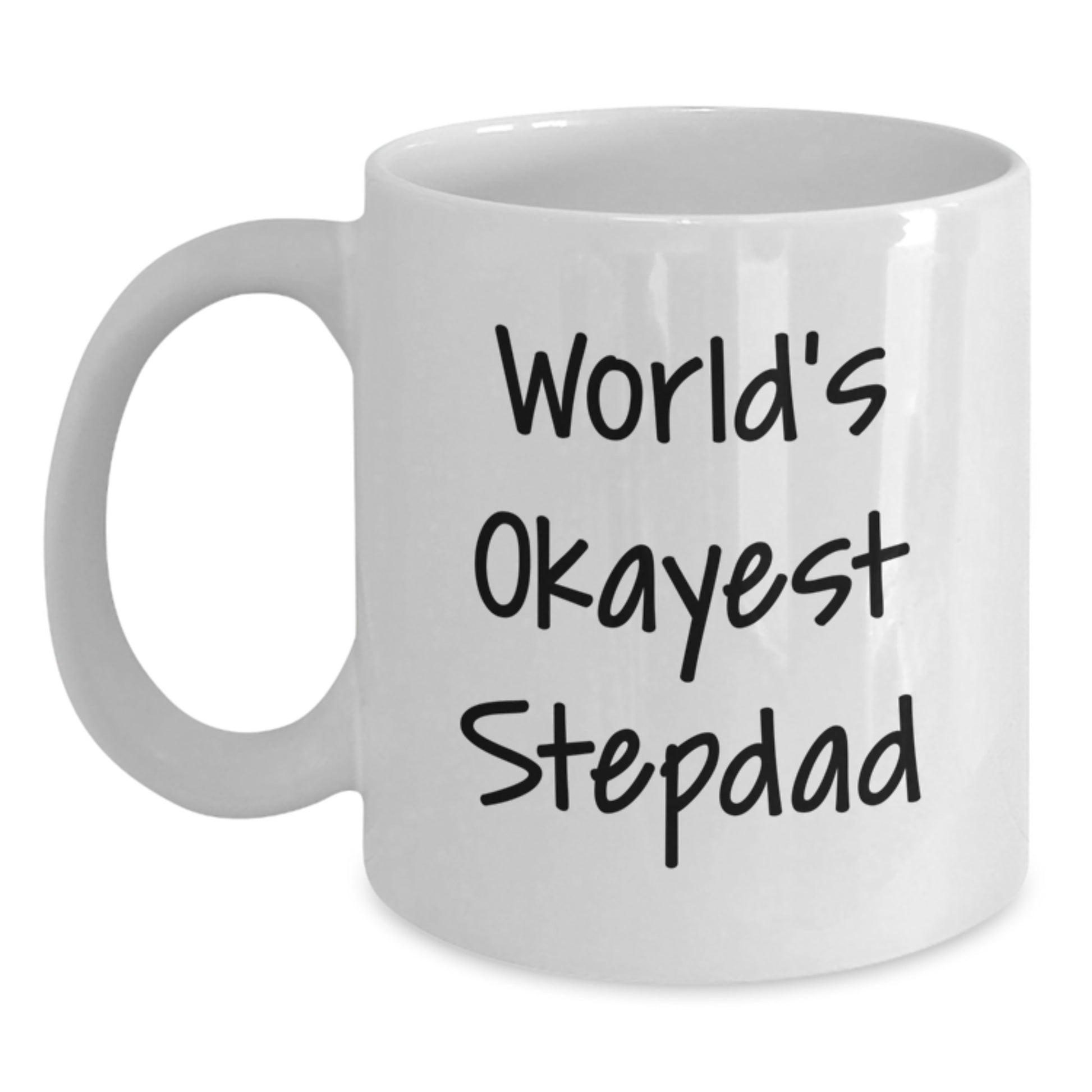 Funny Stepdad Gifts, White Coffee Mugs for Birthday - World's Okayest Stepdad Quote, Gifts from Men to Stepdad - Main