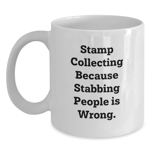 Funny Stamp Collecting White Coffee Mug Gifts from Friends for Men on Birthday - Main