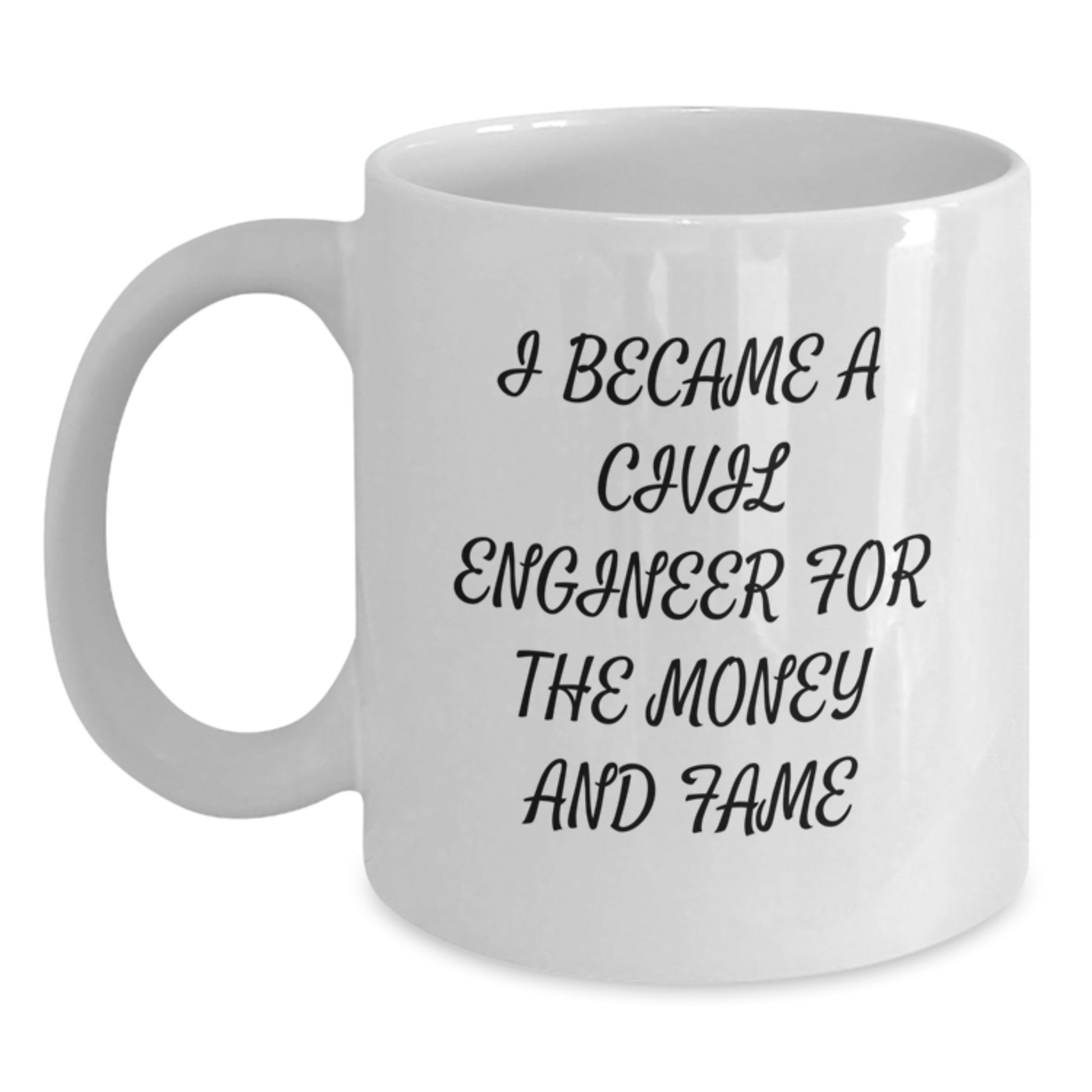 Civil Engineer Funny Quote Gifts for Mom, White Coffee Mug, I Became A Civil Engineer For The Money And Fame, Unique Mother's Day Unique Gifts from Family - Main