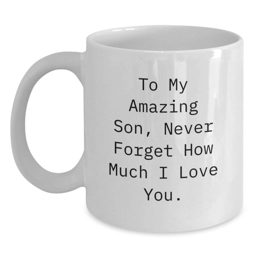 Funny Son Gifts for Him, White Coffee Mug with To My Amazing Son Quote, Unique Father's Day Unique Gifts from Men to Son - Main