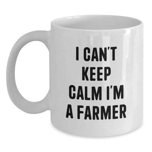 Funny Farmer Gifts for Mom Funny Farming Mug White Coffee Mug with I Can't Keep Calm I'm A Farmer Quote Gifts from Family for Farmer - Main