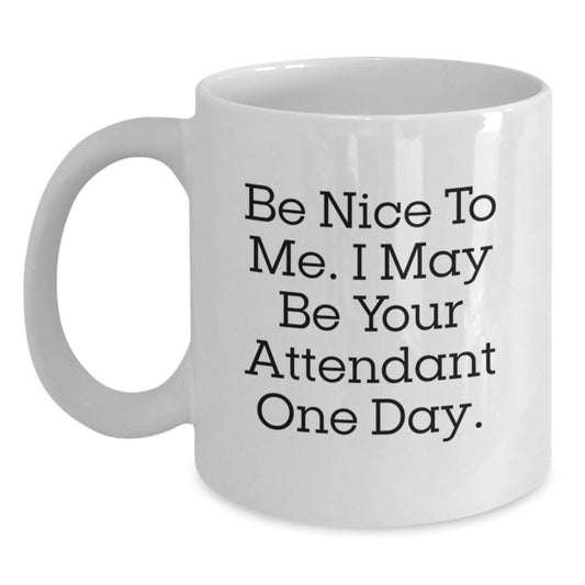 Funny White Coffee Mug for Attendant Gifts from Friends - Be Nice To Me I May Be Your Attendant One Day Unique Gifts for Men - Main