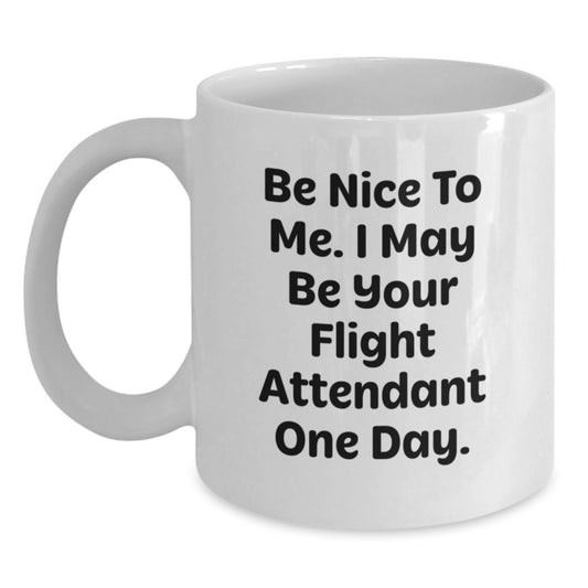 Funny Flight Attendant Gifts for Men, White Coffee Mug, Be Nice To Me I May Be Your Flight Attendant One Day, Father's Day Unique Gifts from Family - Main