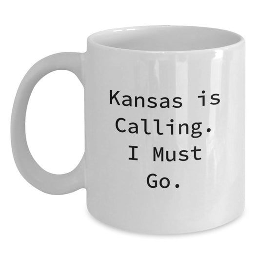 Funny Kansas Gifts for Men from Friends, Kansas White Coffee Mug with Quote 'Kansas Is Calling. I Must Go.' - Ideal Gift for Kansas - Main
