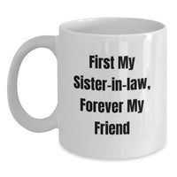 Load image into Gallery viewer, Funny Sister-in-law Gifts from Men, Sister-in-law White Coffee Mug, 'First My Sister-in-law, Forever My Friend' Unique Valentine's Gifts for Sister-in-law - Main
