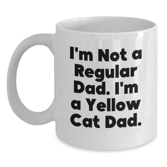 Yellow Cat Dad Gifts for Him Funny Dad Quote White Coffee Mug, 11oz or 15oz Capacity, Perfect for Graduation Unique Gifts from Men to Family - Main