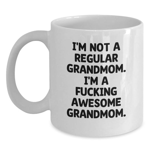 Funny Grandmom Gifts for Valentine's, White Coffee Mug 'I'm Not A Regular Grandmom' Unique Gift Ideas from Grandma to Men Women Friends Family - Main