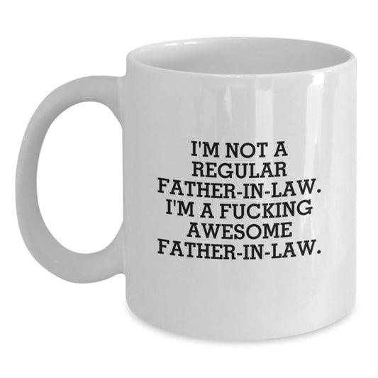 Funny Father-in-law Gifts, Unique White Coffee Mug for Fathers, Awesome In-Law Quotes, Gifts from Family Members for Graduation - Main
