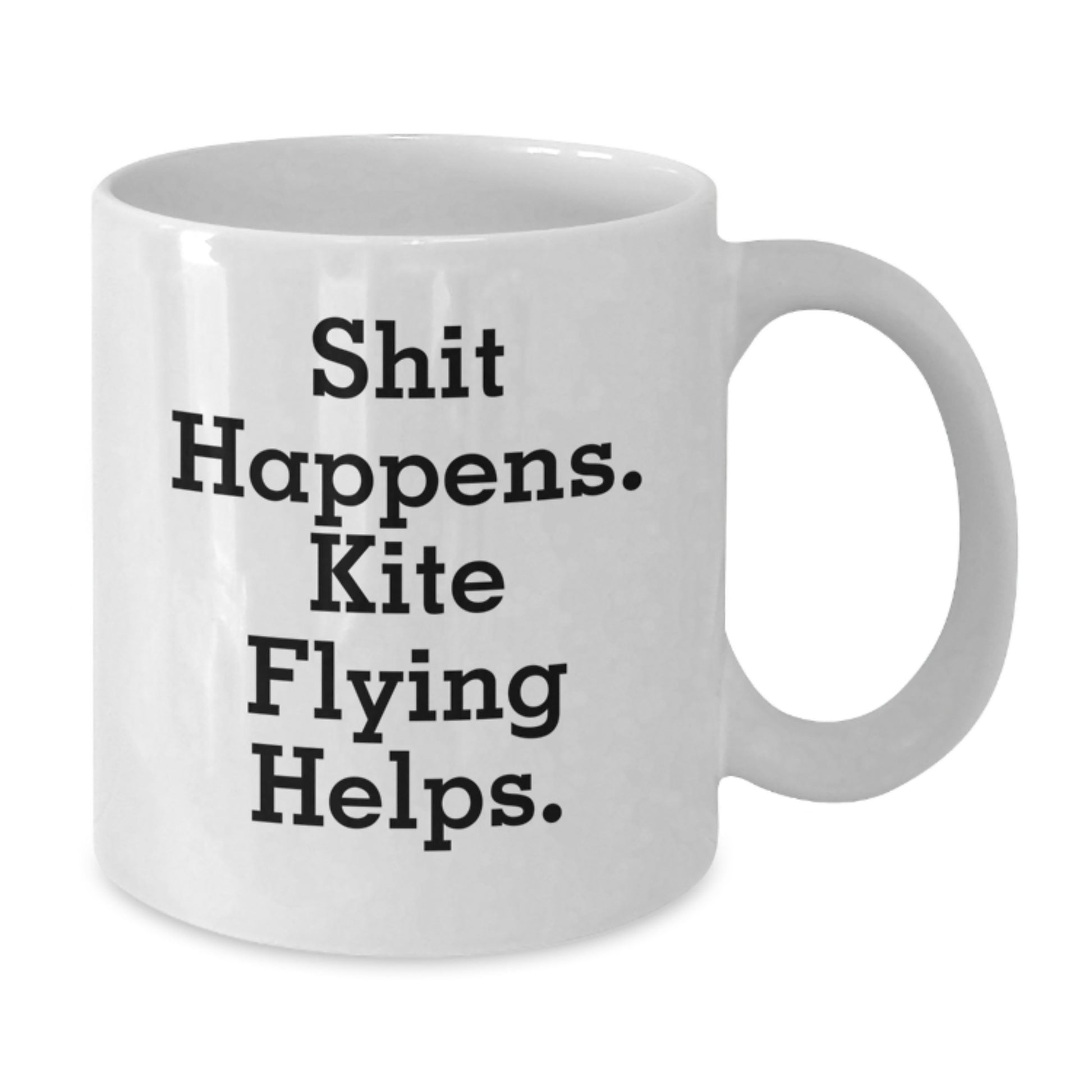 Funny Kite Flying Gifts for Men from Friends, Inspirational White Coffee Mug for Graduation Unique Gifts, 'Shit Happens. Kite Flying Helps.' - Additional