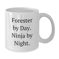 Load image into Gallery viewer, Funny Forester Gifts from Men for Valentine's - White Coffee Mug - Forester By Day. Ninja By Night.  - Additional
