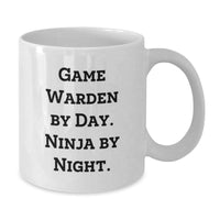 Load image into Gallery viewer, Funny Game Warden Humor White Coffee Mug Gifts from Men to Game Warden on Valentine's, Ninja By Night Inspiration - Additional
