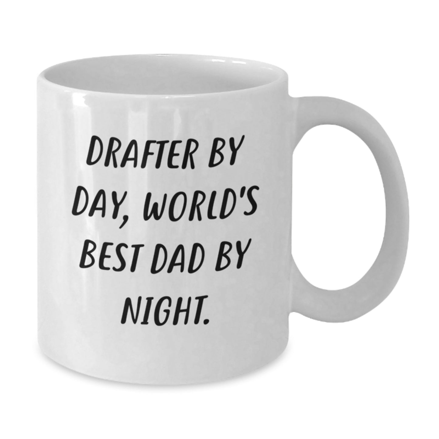 Funny Drafter Gifts for Men, Drafter White Coffee Mug, Unique Valentine's Gifts from Friends, Family, Coworkers, 'Drafter By Day, World's Best Dad By Night.' Mug - Additional