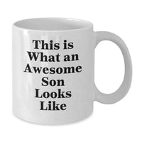 Load image into Gallery viewer, Funny Son Gifts - This Is What An Awesome Son Looks Like White Coffee Mug for Men Gifts from Mom, Dad, Friends, or Coworkers on Graduation Day - 11oz or 15oz Ceramic Mug - Additional
