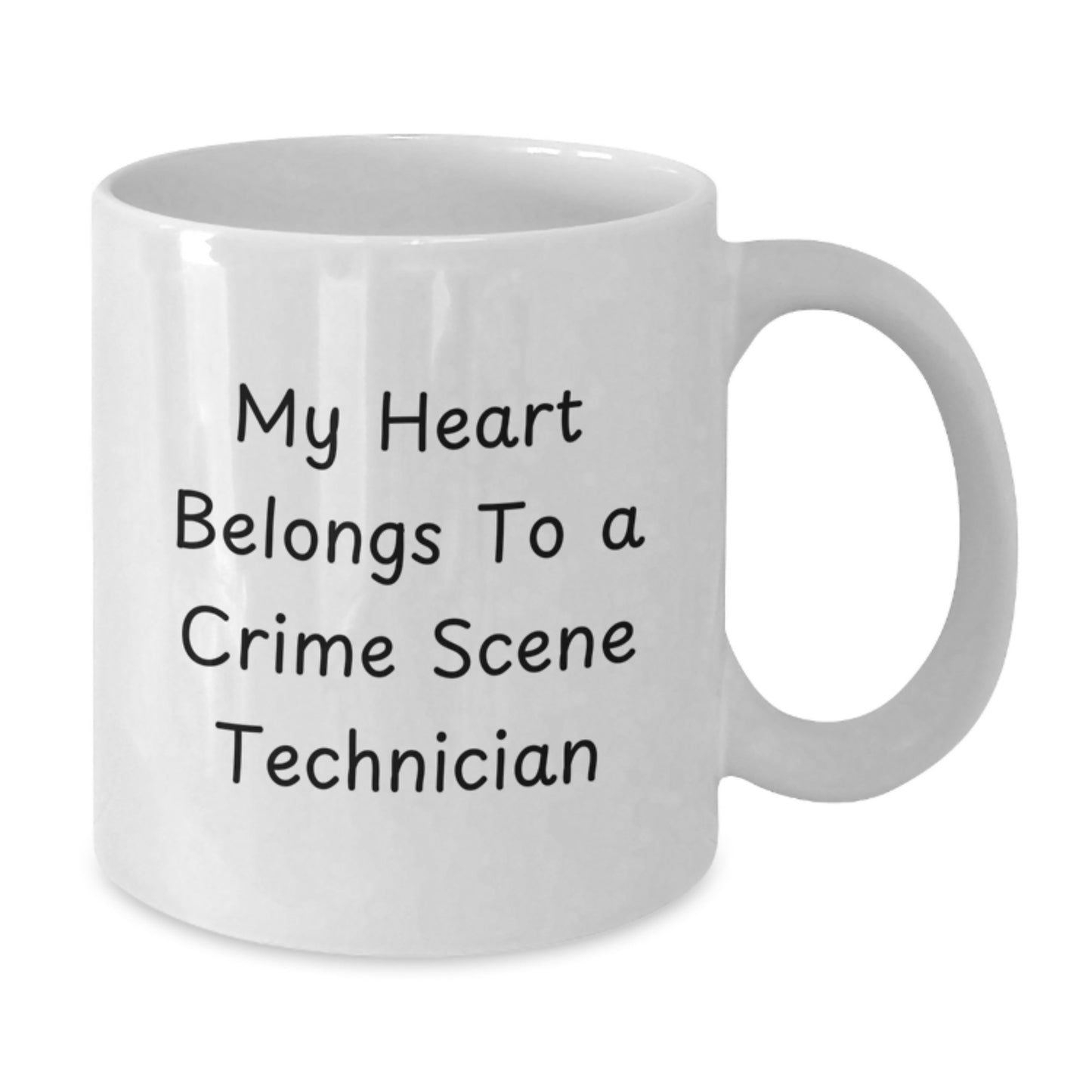 Funny Crime Scene Technician White Coffee Mug, Valentine's Unique Gifts from Men to Women for Crime Scene Tech Lover's Heart Belongs To quote - Additional