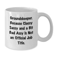 Load image into Gallery viewer, groundskeeper Gifts from Friends - Funny White Coffee Mug for Him or Her - &#39;Classy Sassy And A Bit Fearlessy Is Not An Official Job Title.&#39; - Additional
