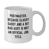 Load image into Gallery viewer, Funny Postmaster Gifts from Friends to Men White Coffee Mug, &#39;Postmaster. Because Classy Sassy And A Bit Fearlessy Is Not An Official Job Title.&#39; - Additional
